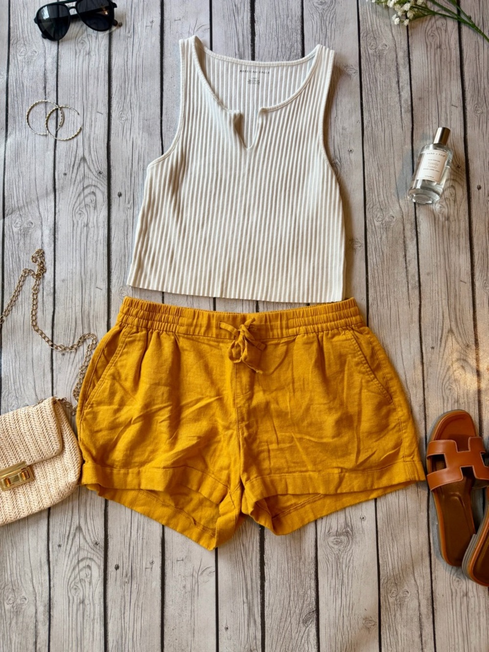Old Navy Mustard High-Rise Drawstring Linen-Blend Shorts